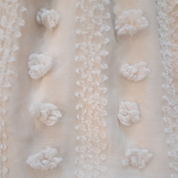 & Merci Cream Textured Pom Pom Swiss Dot Dress with Ruffle Hem Size M EUC - Picture 6 of 15